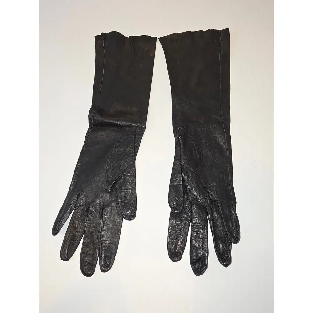 Vintage Black Leather Elbow Gloves 14
